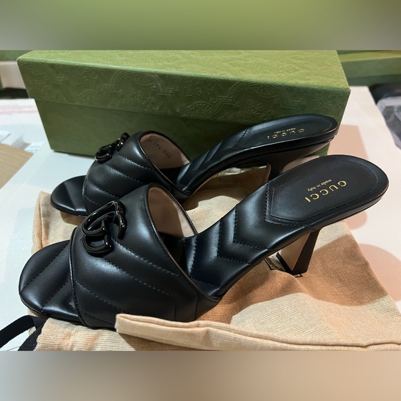 New GUCCI GG Marmont black Nappa Matelasse Monogram Slide Sandals size 39.5 - Picture 8 of 9